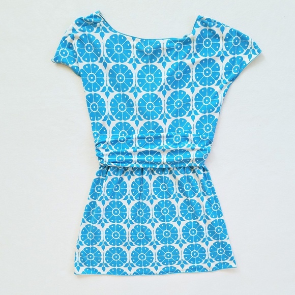 Max Edition Blue & Cream Print Cap Sleeve Top - Picture 3 of 4